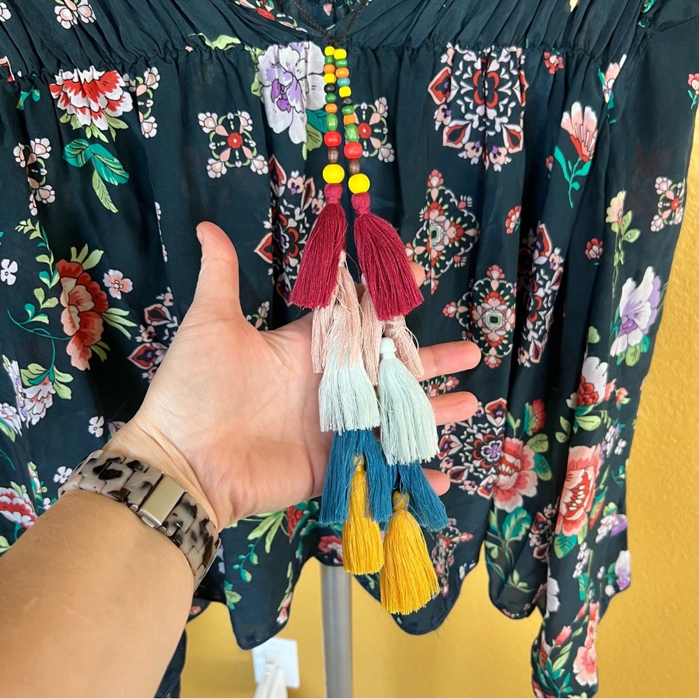 Johnny Was Harley Boho Peasant Floral Top w/ Colorful Tassels - Picture 10 of 15